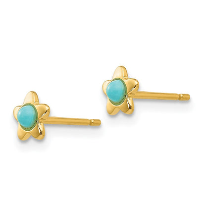 14k Yellow Gold Polished Turquoise Star Stud Earrings