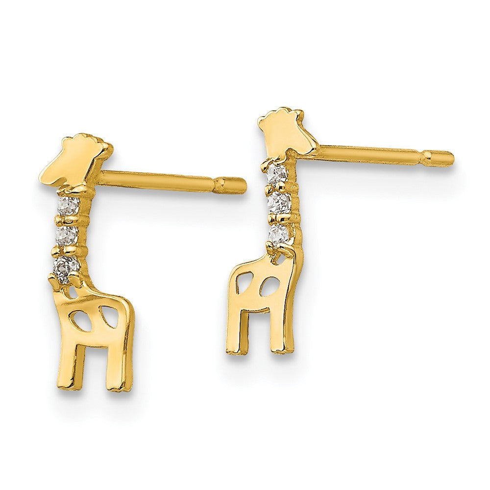 14k Yellow Gold CZ Giraffe Button Stud Earrings