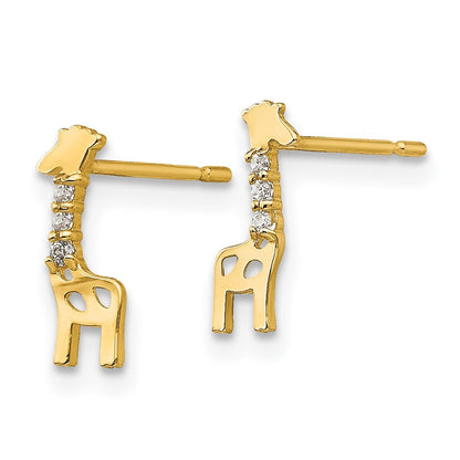 14k Yellow Gold CZ Giraffe Button Stud Earrings
