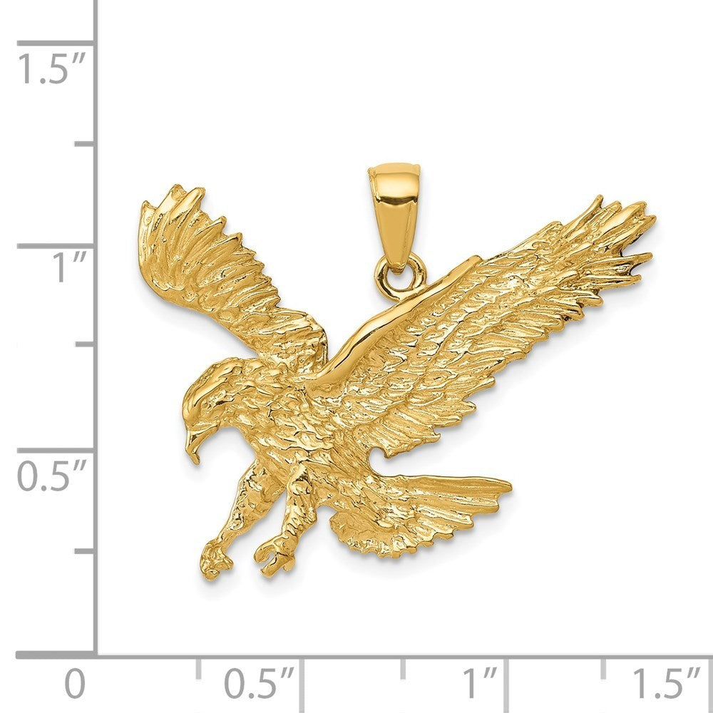 14k Yellow Gold Textured Eagle Landing Pendant