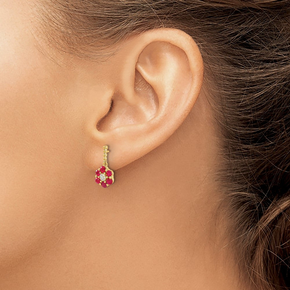 14k Yellow Gold Ruby and Diamond Drop & Dangle Earrings