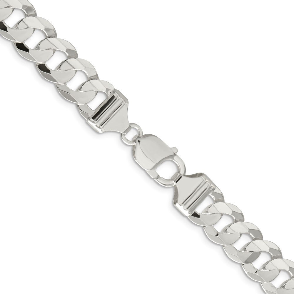 Sterling Silver 11.9mm Concave Beveled Curb Chain Necklace 18"
