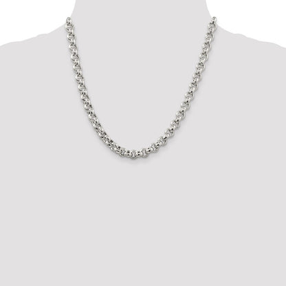 Sterling Silver 7.75mm Semi-solid Rolo Chain Necklace 20"