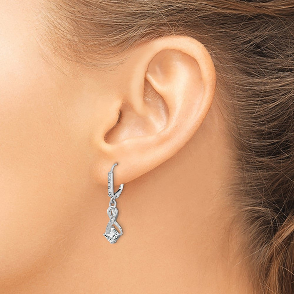 Sterling Silver Rhodium-plated White Topaz and Diamond Dangle Earrings