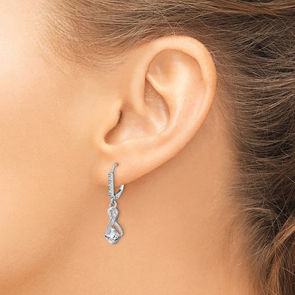 Sterling Silver Rhodium-plated White Topaz and Diamond Dangle Earrings