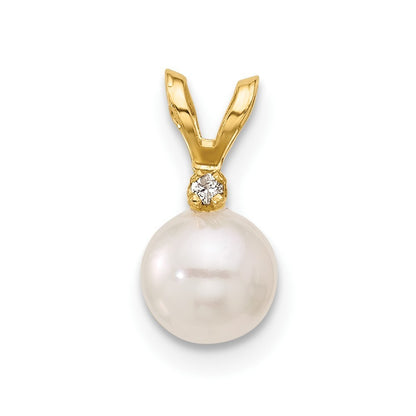 14k Yellow Gold 5-6mm Round Akoya Saltwater Cultured Pearl & Diamond Pendant