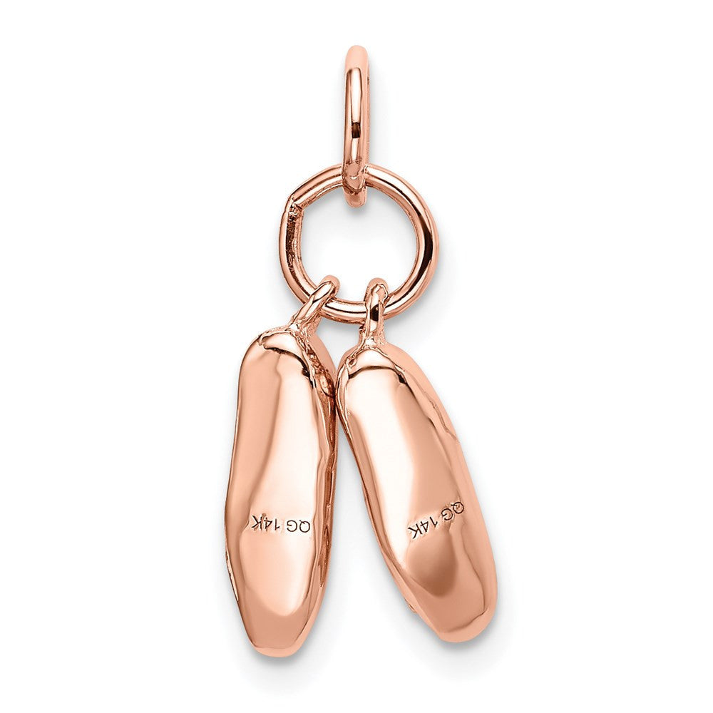 14K Rose Gold Polished 3-D Moveable Ballet Slippers Charm Pendant