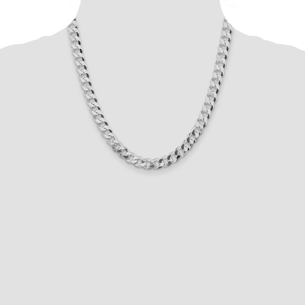 Sterling Silver Rhodium-plated 8.5mm Beveled Curb Chain Necklace 20"