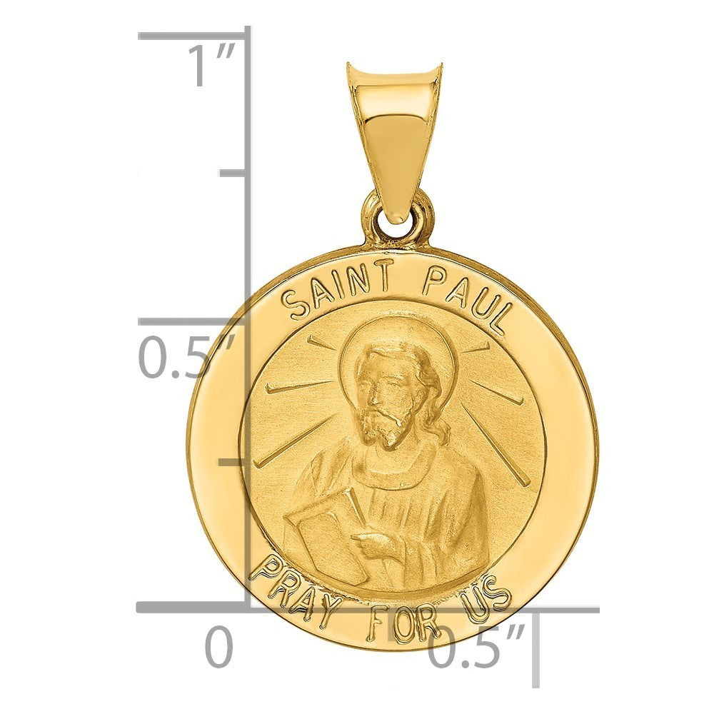 14k Yellow Gold Polished and Satin St Paul Medal Hollow Pendant