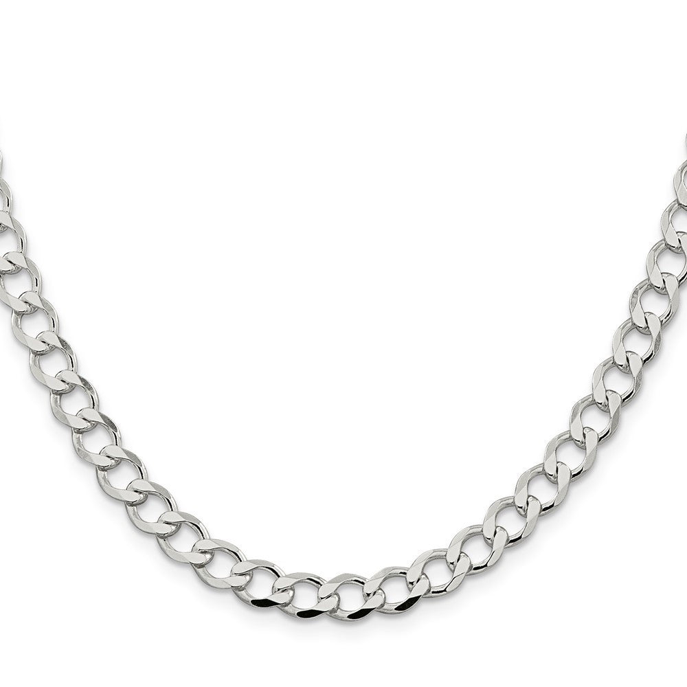 Sterling Silver 6.7mm Semi-solid Flat Curb Chain Necklace 24"