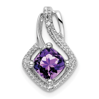 14k White Gold Amethyst and Diamond Pendant