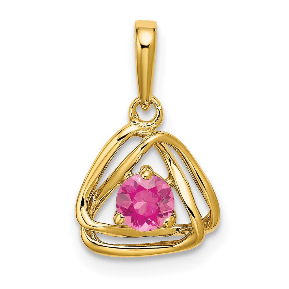 14k Yellow Gold Pink Tourmaline Triangle Pendant