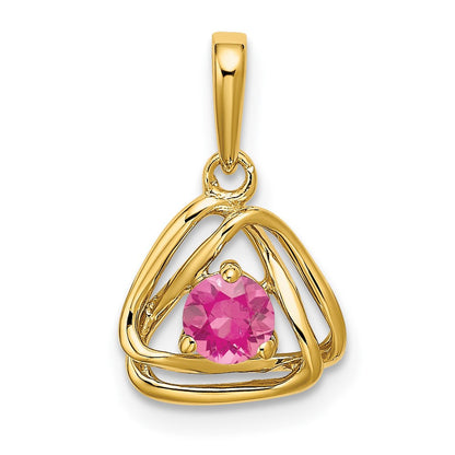 14k Yellow Gold Pink Tourmaline Triangle Pendant