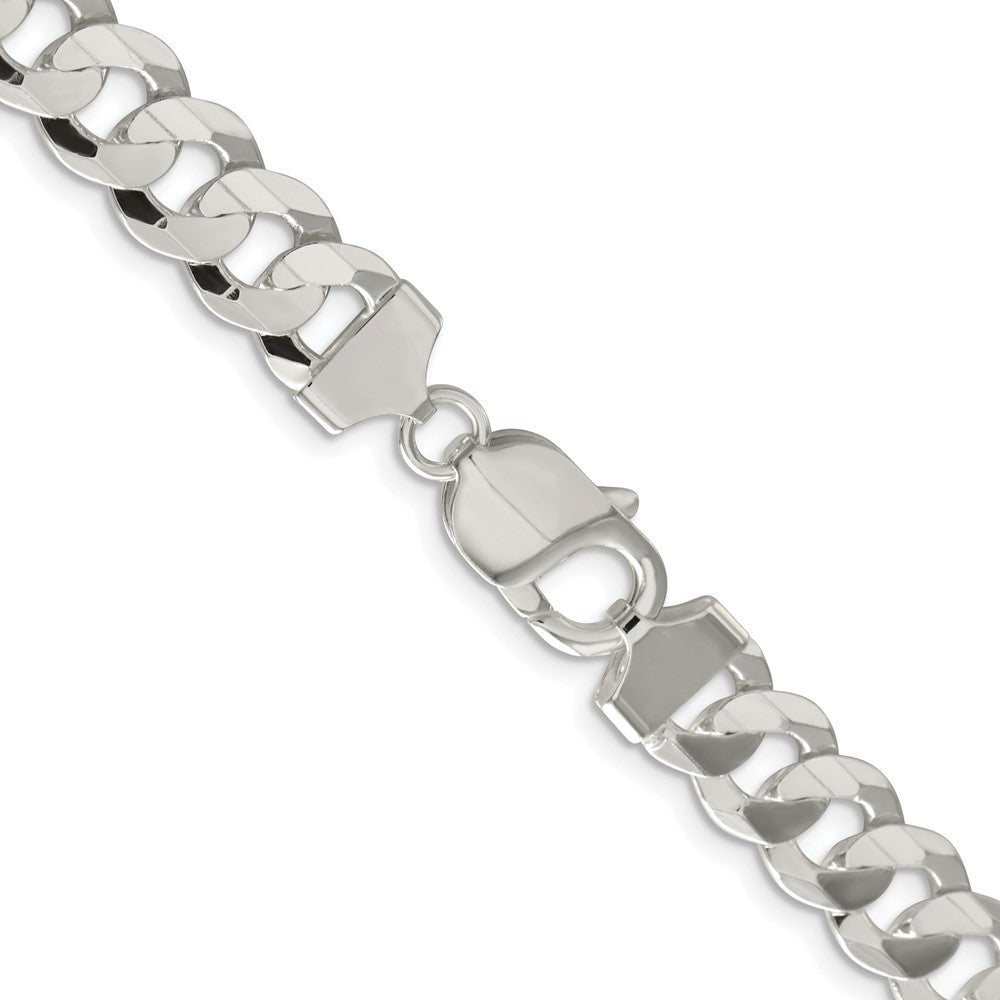 Sterling Silver Rhodium-plated 9.75mm Concave Beveled Curb Chain Necklace 20"