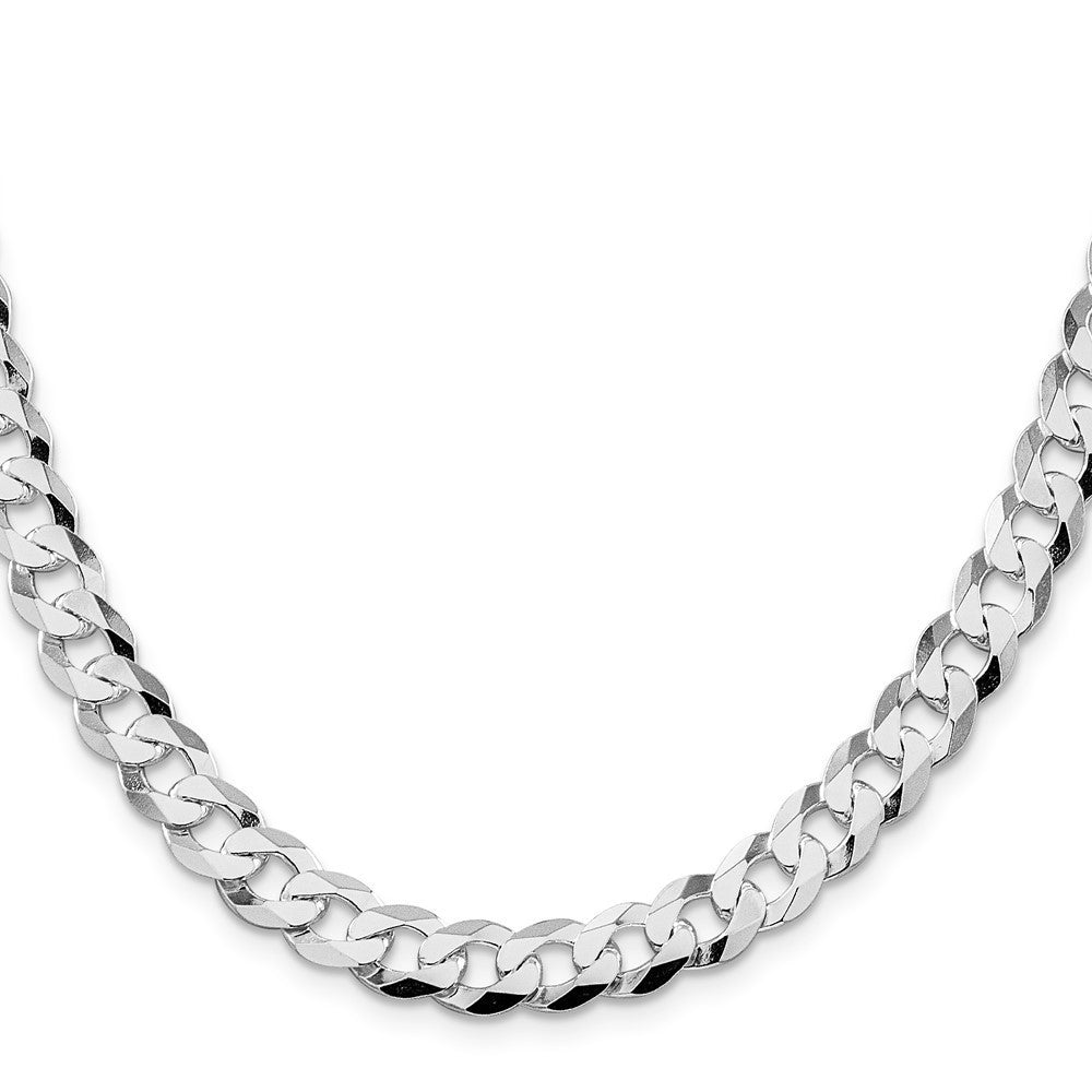 Sterling Silver Rhodium-plated 8.5mm Flat Curb Chain Necklace 30"