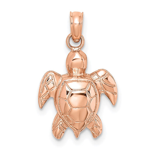 14K Rose Gold Textured Sea Turtle Charm Pendant
