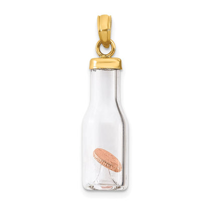 14k Yellow Gold 3-D Mini Penny in Glass Bottle Pendant