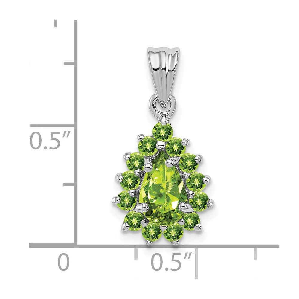 Sterling Silver Rhodium Plated Peridot Pear-shaped Pendant