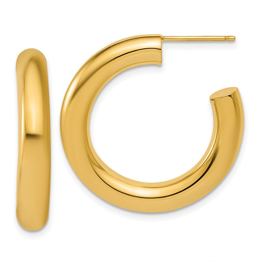 14k Yellow Gold Polished 5.0 x 30mm Tube C-Hoop Earrings