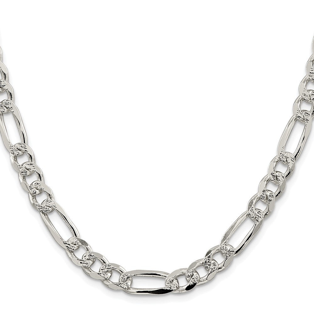 Sterling Silver Rhodium-plated 8mm Pav� Flat Figaro Chain Necklace 30"