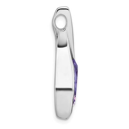 Sterling Silver SS Rhodium-plated Polished Amethyst Drop Chain Slide Pendant