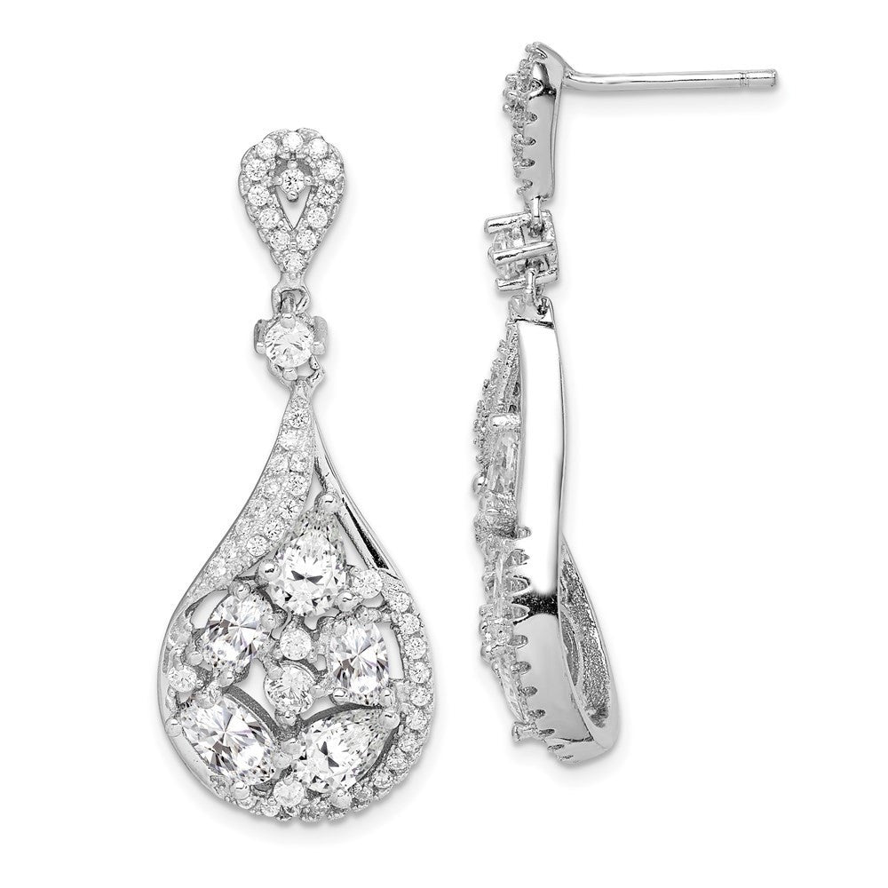 Sterling Silver RH-plated Polished Fancy CZ Tear Dangle Earrings