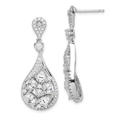 Sterling Silver RH-plated Polished Fancy CZ Tear Dangle Earrings