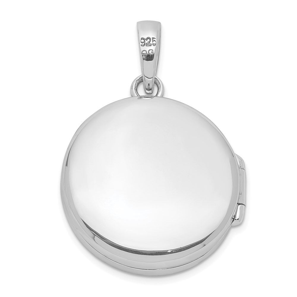 Sterling Silver Rhodium-plated Polished CZ 20mm Circle Locket Pendant