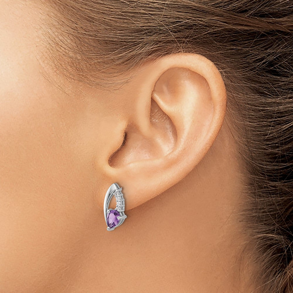 Sterling Silver Rhodium-plated Amethyst and CZ Dangle Earrings