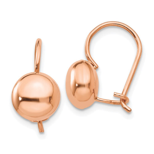 14k Rose Gold Polished 8mm Button Kidney Wire Drop & Dangle Earrings