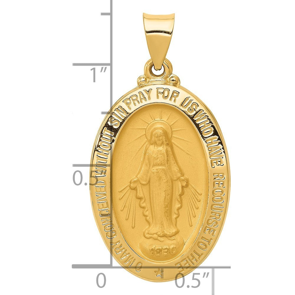 14k Yellow Gold Polished and Satin Miraculous Medal Hollow Pendant