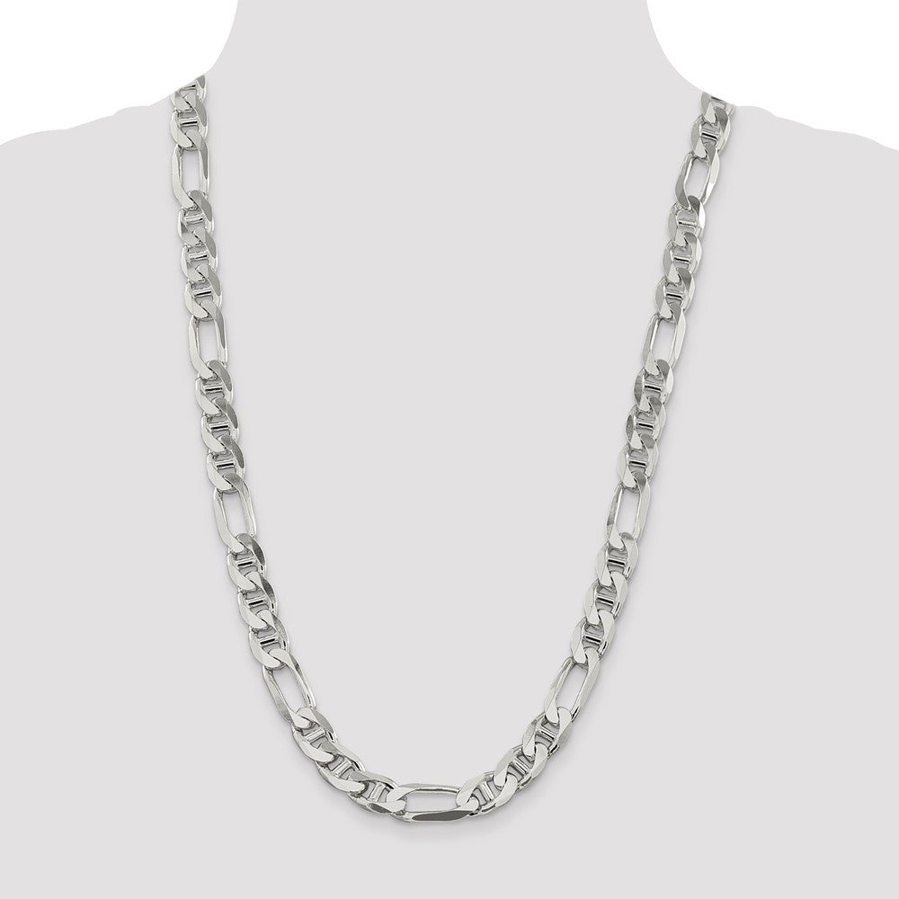 Sterling Silver 10.65mm Figaro Anchor Chain Necklace 26"