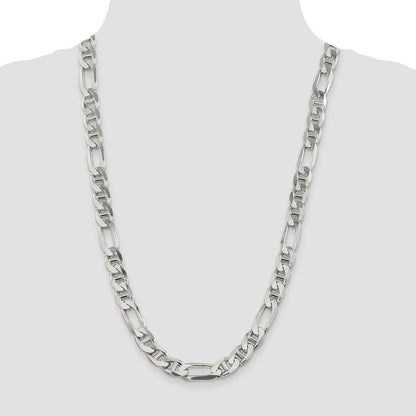 Sterling Silver 10.65mm Figaro Anchor Chain Necklace 26"