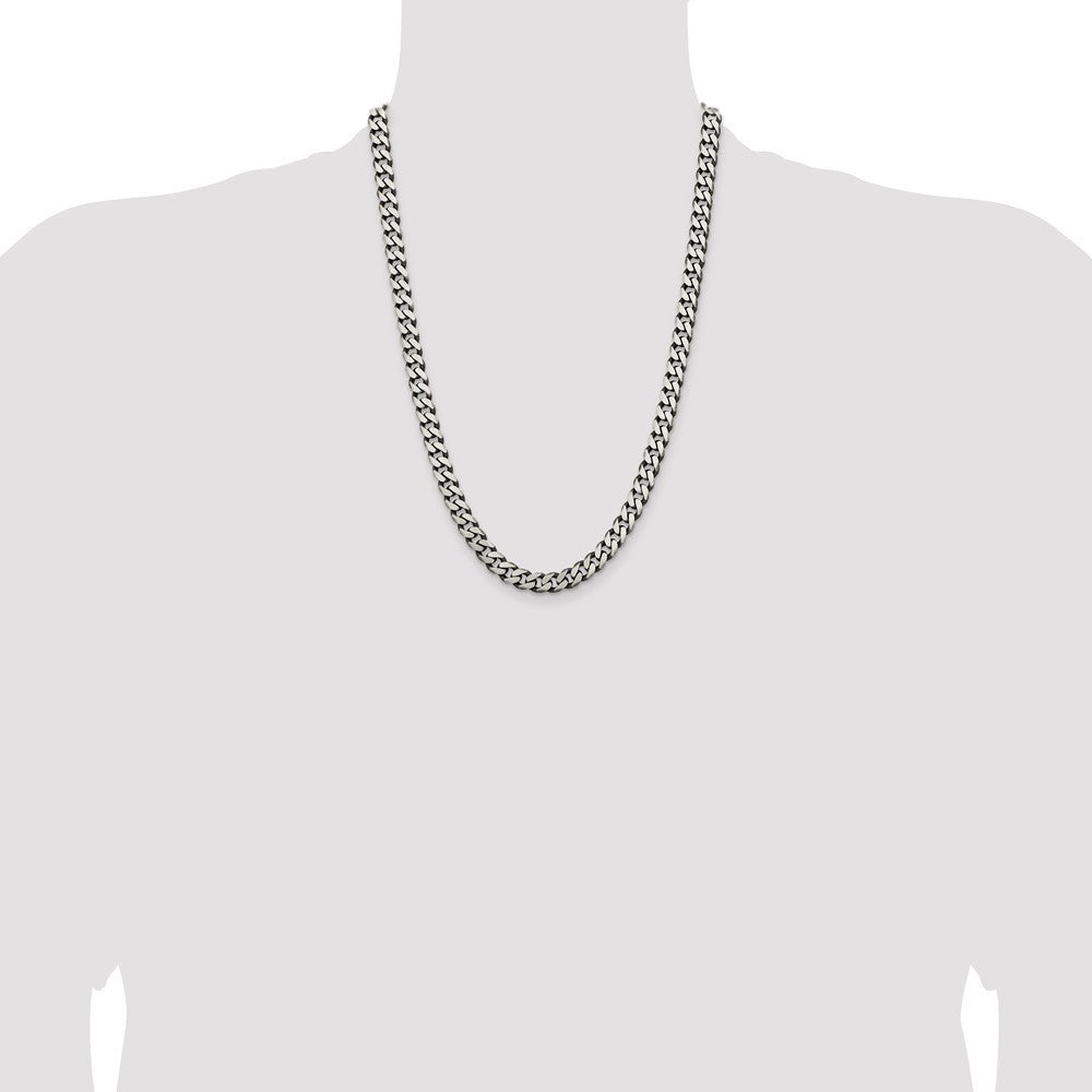 Sterling Silver Antiqued 7.5mm Curb Chain Necklace 24"