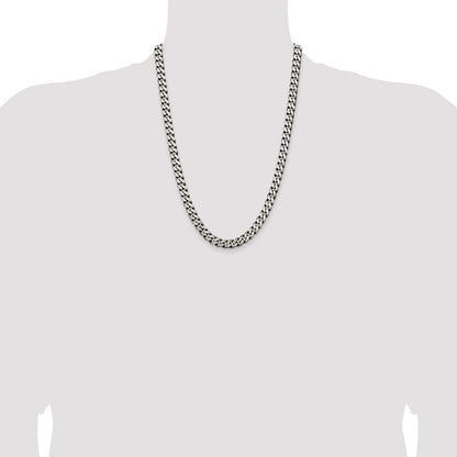 Sterling Silver Antiqued 7.5mm Curb Chain Necklace 24"