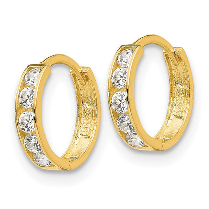 14k Yellow Gold CZ Children's Hinged Hoop Earrings
