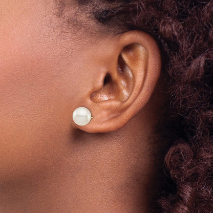 14k Yellow Gold 9-10mm White Round Saltwater Akoya Cultured Pearl Stud Earrings