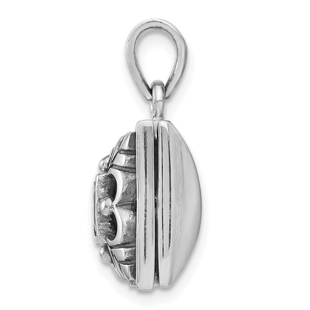 Sterling Silver Rhod-plated Polished Antiqued Garnet Square 16mm Locket