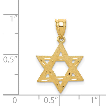 14k Yellow Gold Solid Satin Star of David Charm Pendant