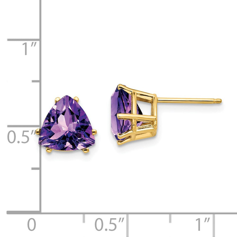 14k Yellow Gold 8mm Trillion Amethyst Stud Earrings
