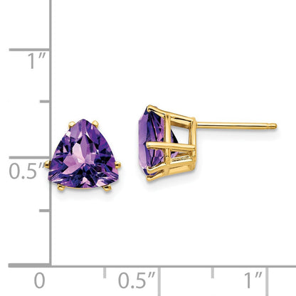 14k Yellow Gold 8mm Trillion Amethyst Stud Earrings