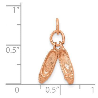 14K Rose Gold Polished 3-D Moveable Ballet Slippers Charm Pendant