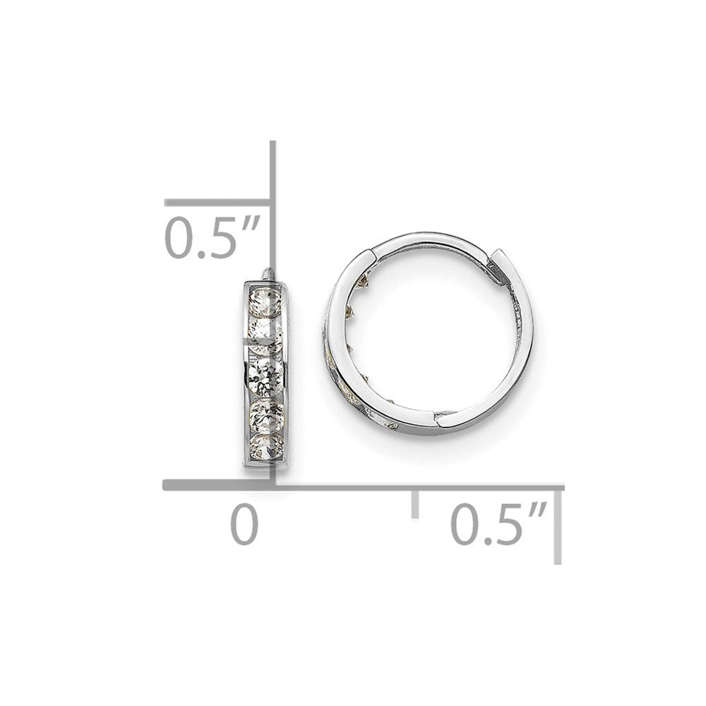 14k White Gold CZ Children's Hinged Hoop Earrings