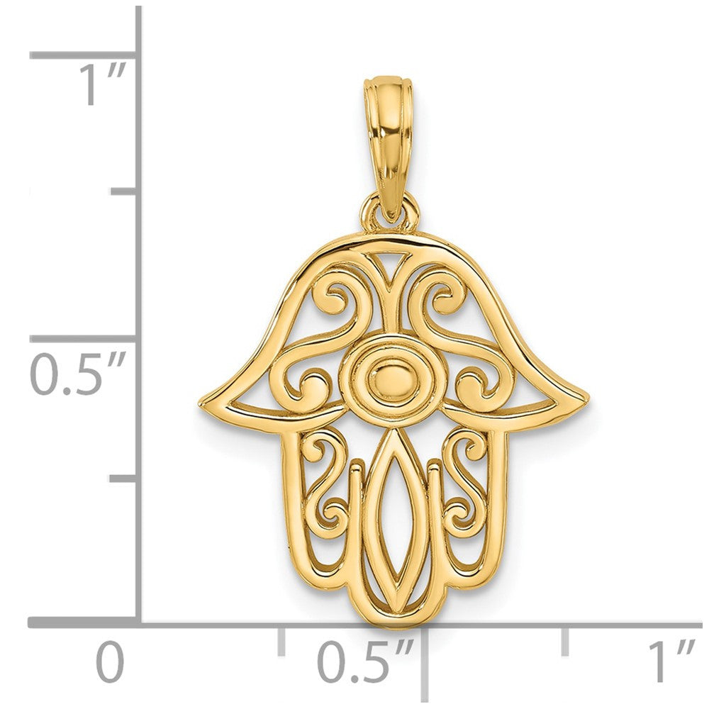 14k Yellow Gold Fancy Hamsa Charm Pendant