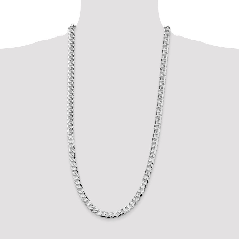 Sterling Silver Rhodium-plated 8.5mm Flat Curb Chain Necklace 30"