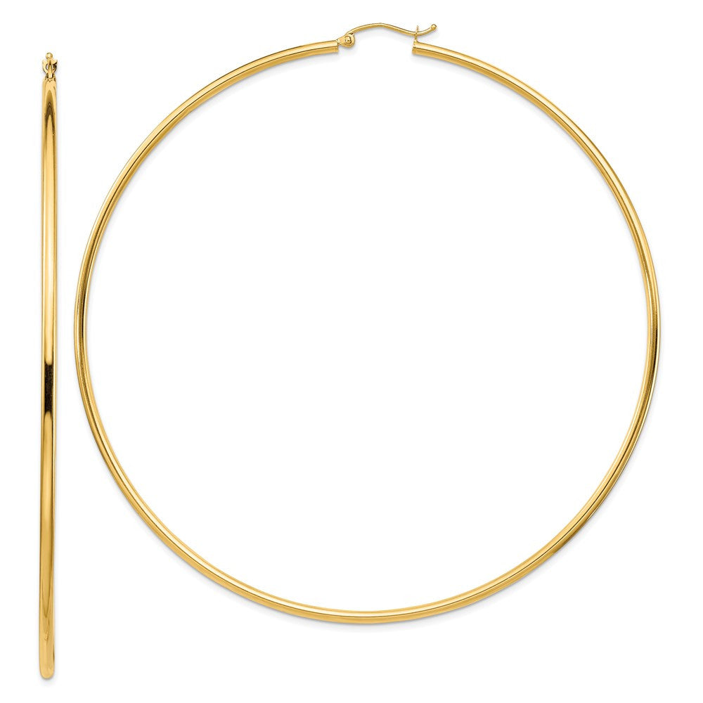 14k Yellow Gold Polished 2x90mm Lightweight Round Tube Hoop Earrings