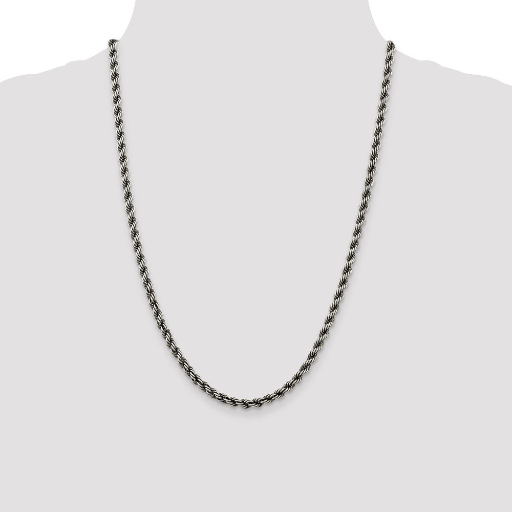 Sterling Silver Ruthenium-plated 4.5mm Rope Chain Necklace 24"