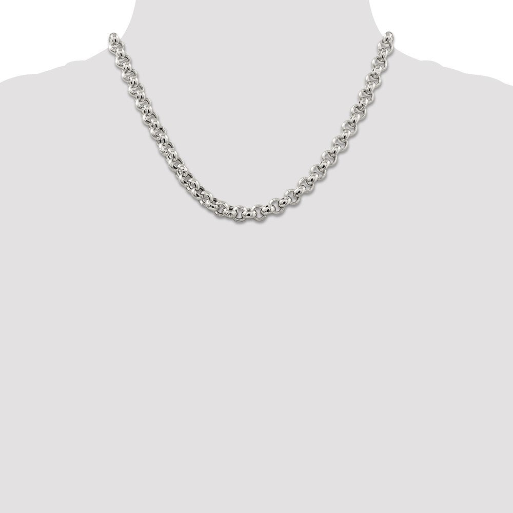Sterling Silver 7.75mm Semi-solid Rolo Chain Necklace 18"