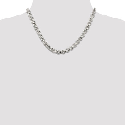 Sterling Silver 7.75mm Semi-solid Rolo Chain Necklace 18"