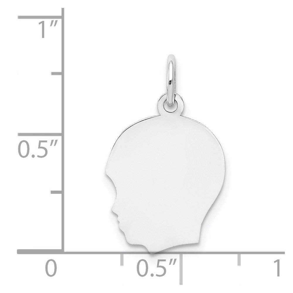 14k White Gold White Plain Medium.013 Depth Facing Left Boy Charm Pendant